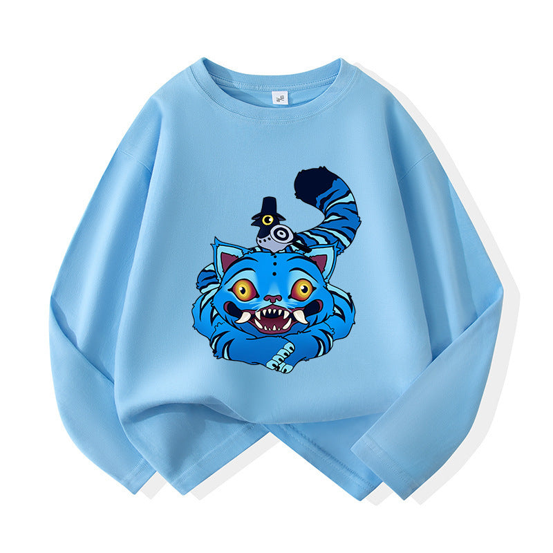 Kids’ Casual Monster Cat Print Cotton Long Sleeve T-Shirt