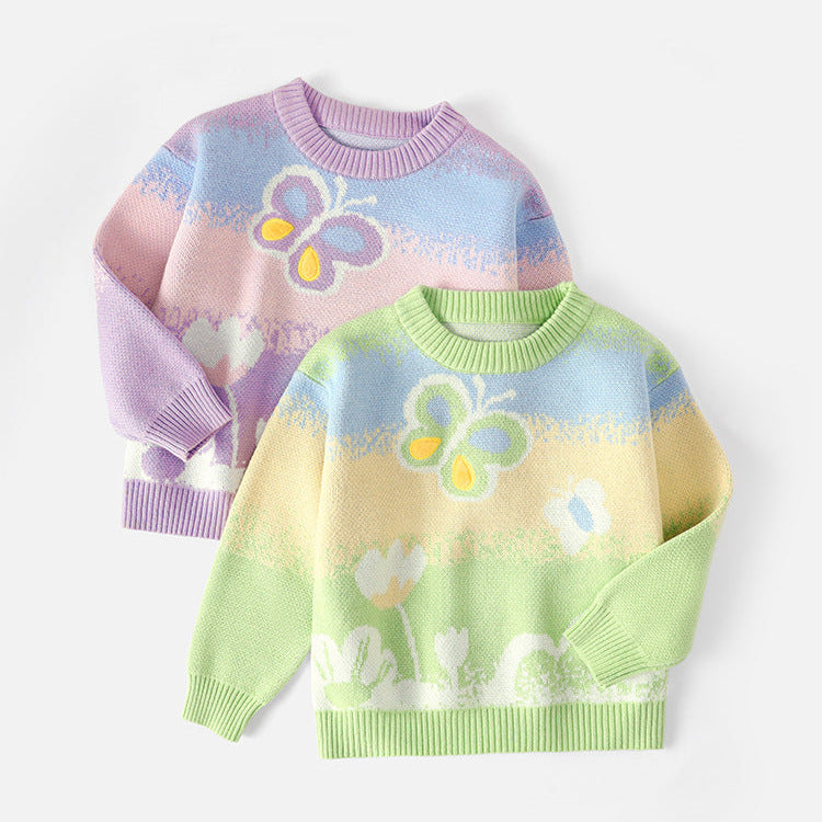 Girls Gradient Color Warm Pullover Sweater