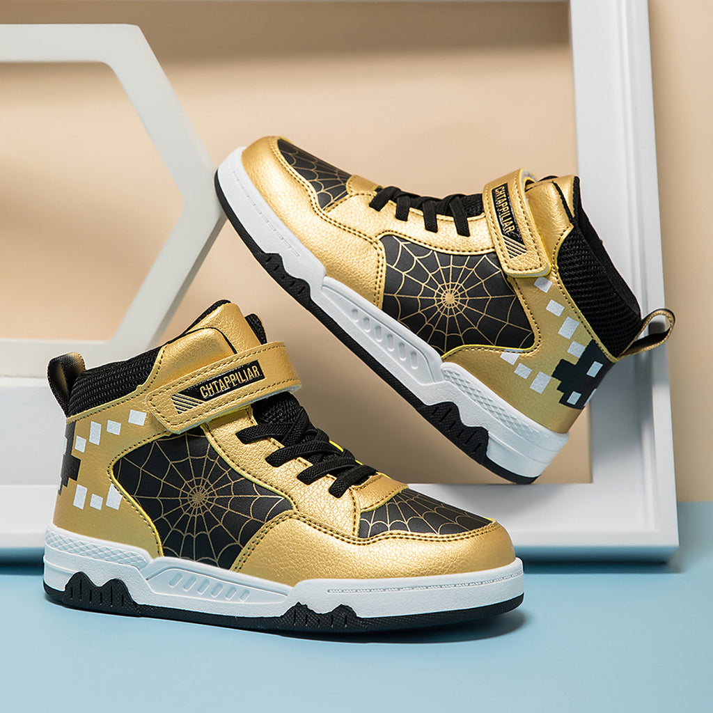 Boys Mid-Top Spider Print Casual Sneakers - Cool Athletic Sports Shoes