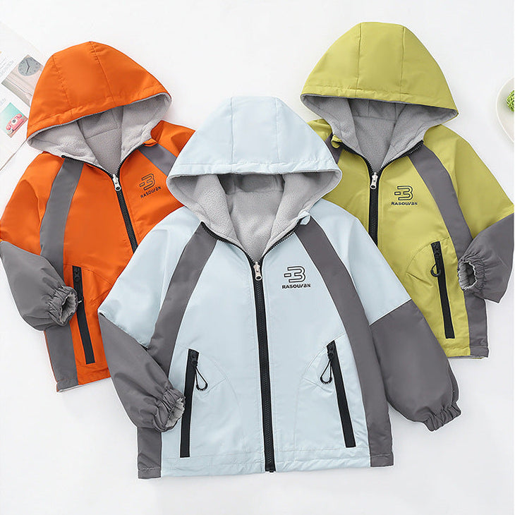 Parent-Child Reversible Fleece-Lined Hooded Windbreaker Jacket
