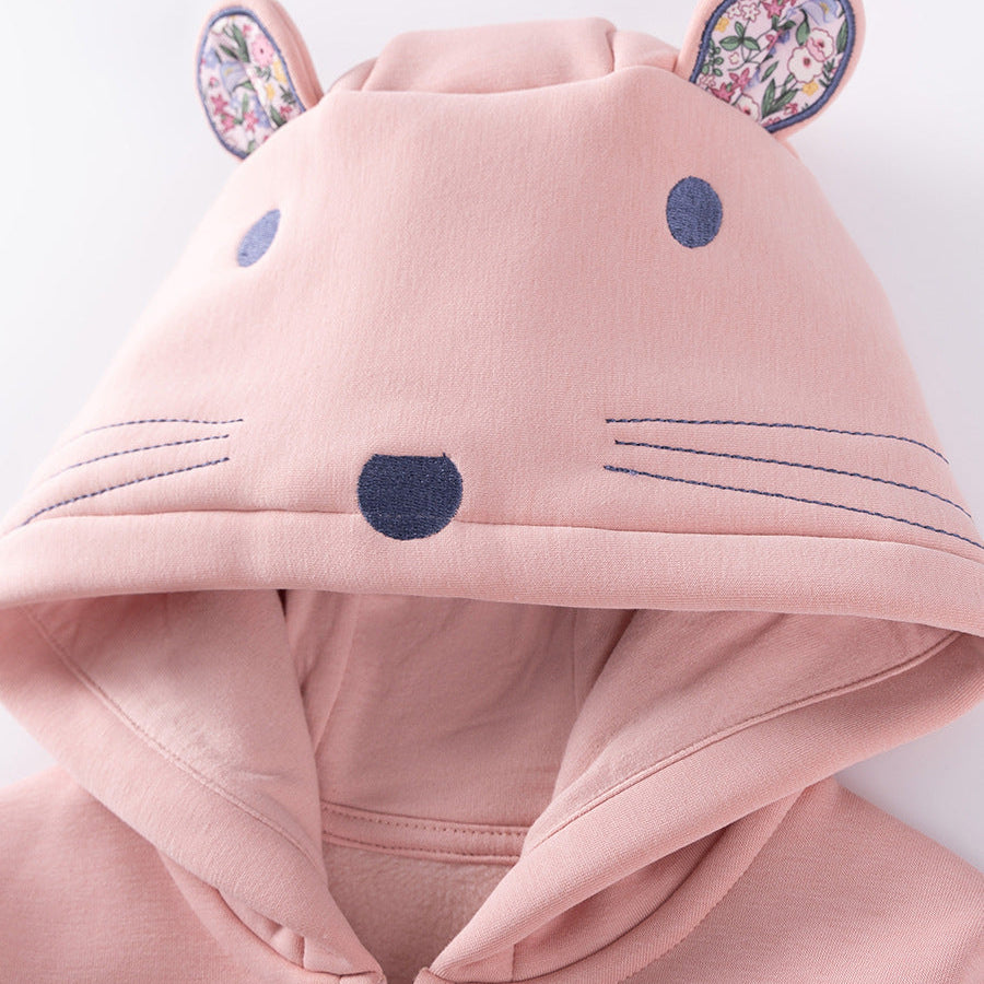 Mädchen Fleecegefütterte Kapuzenjacke mit niedlichem Hasenmotiv