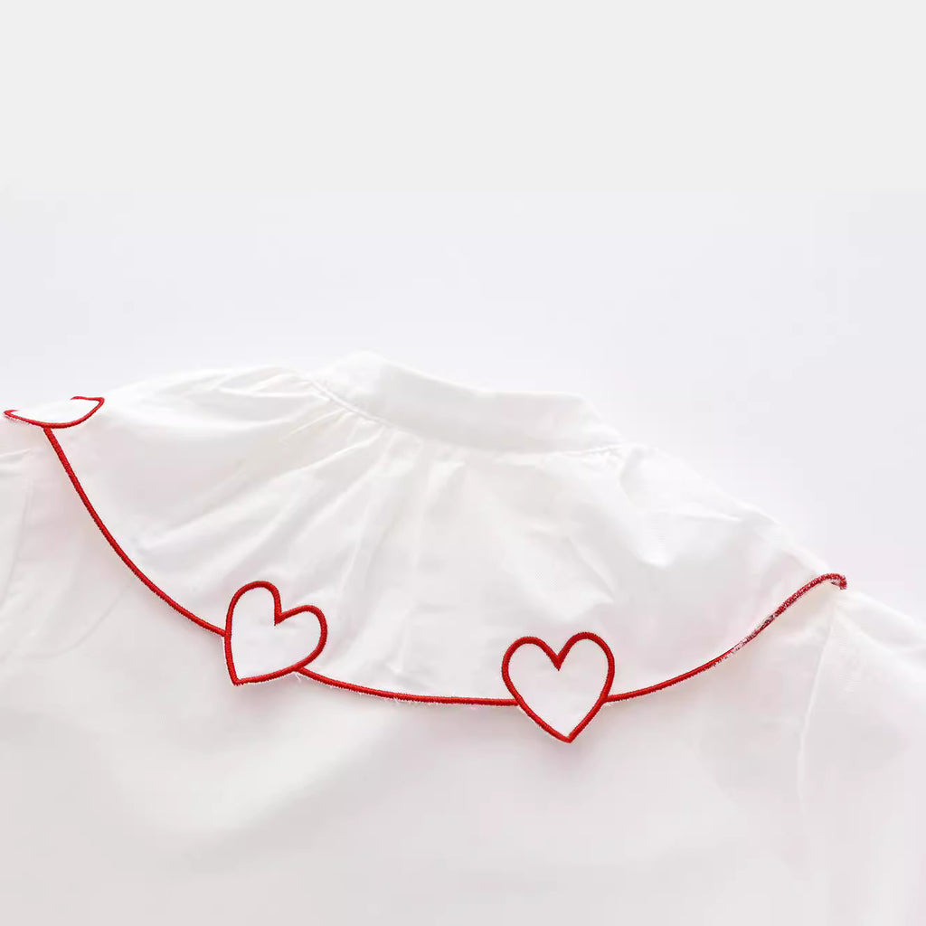 Chemise en coton à manches longues avec col en cœur pour bébé fille