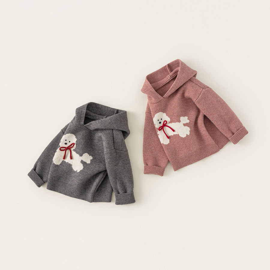 Boys Cute Dog Pattern Hooded Knit Sweater