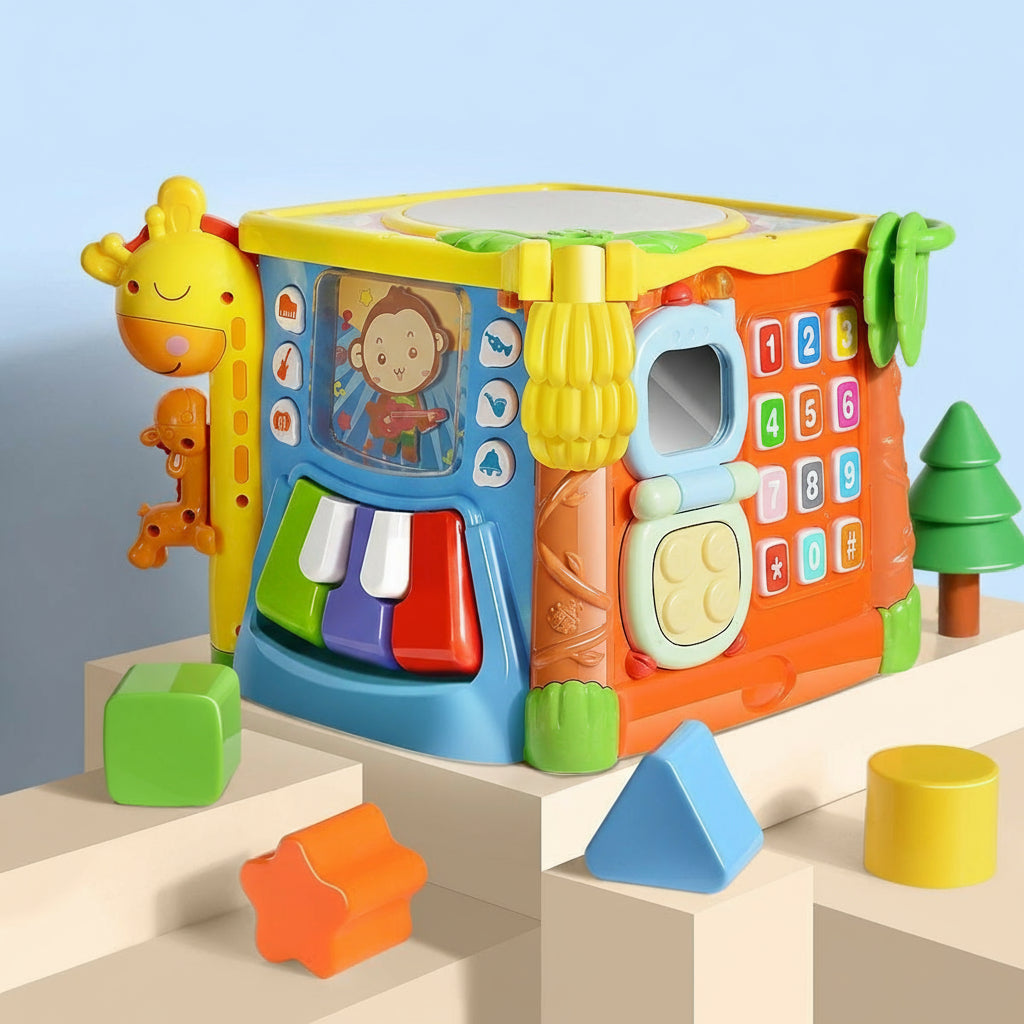 Cubo de tambor de mano bilingüe de seis lados para bebé