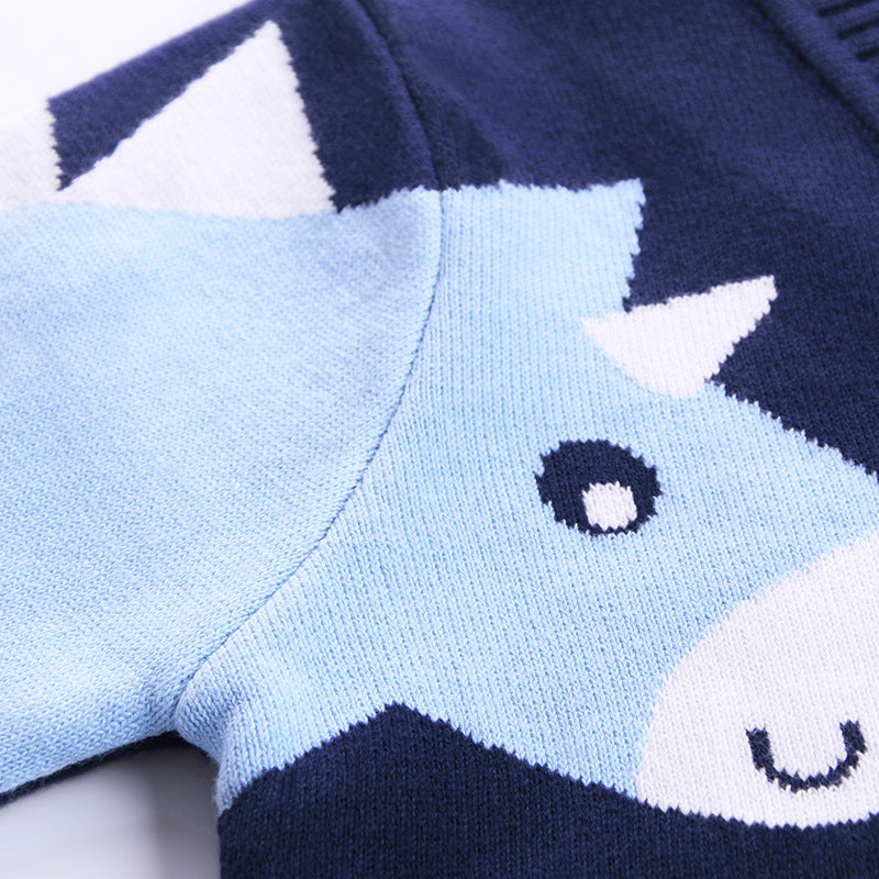Boys V Neck Cartoon Pony Knit Cardigan