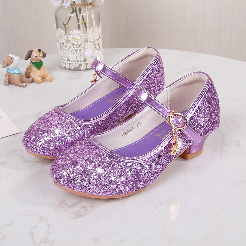 Girls Silver Sequin Performance Shoes - Sparkly Dance Recital Dress Shoes