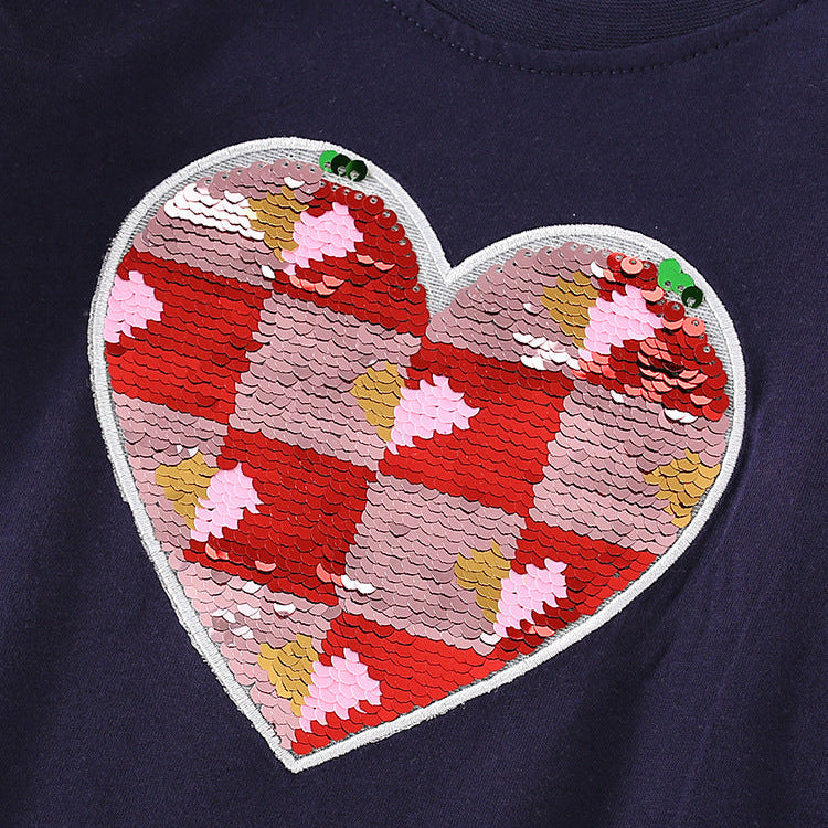 Girls’ Cartoon Heart Cotton Long Sleeve T-Shirt