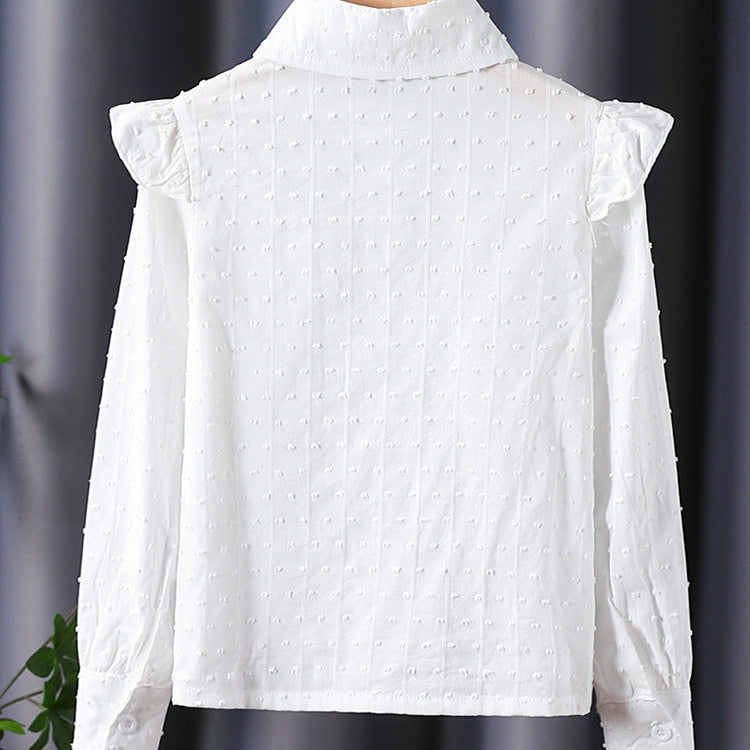 Girls’ Preppy White Cotton Long Sleeve Shirt