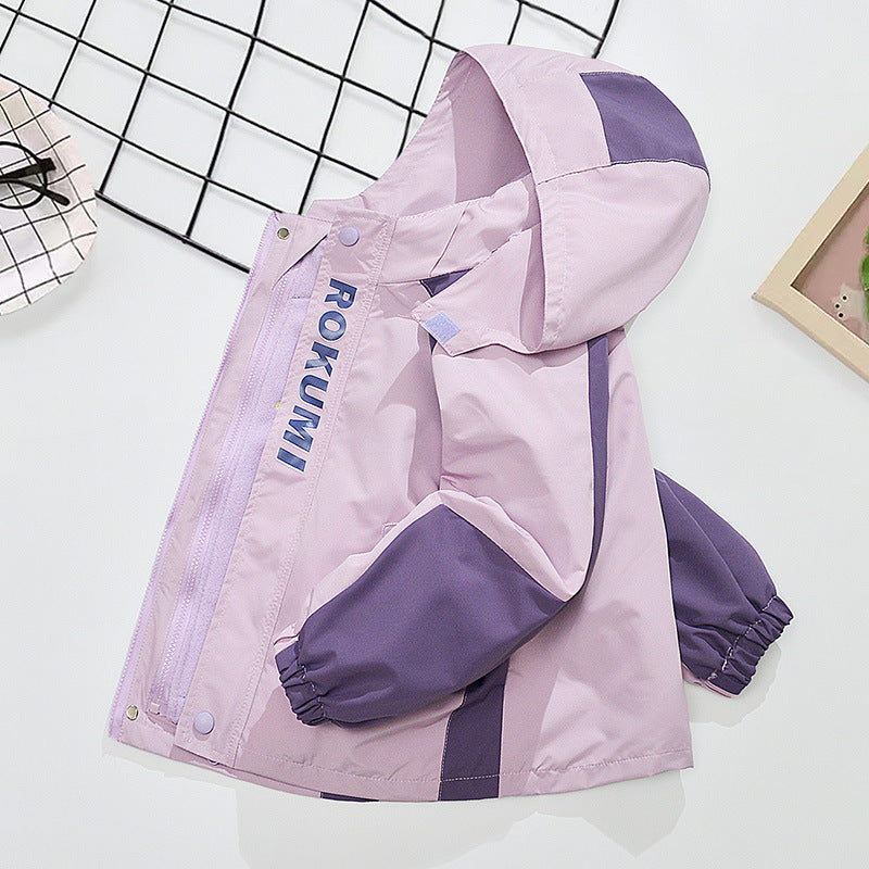 Girls’ Removable Fleece Colorblock Cartoon Hooded Jacket – Family Matching