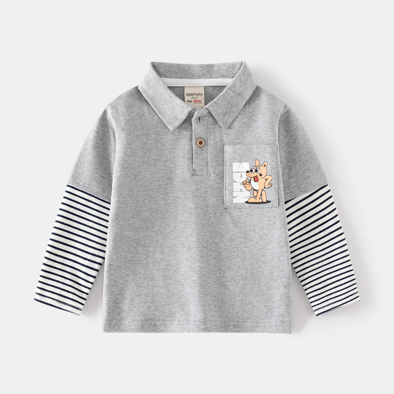 Boys Layered Look Polo Collar Long Sleeve T-Shirt