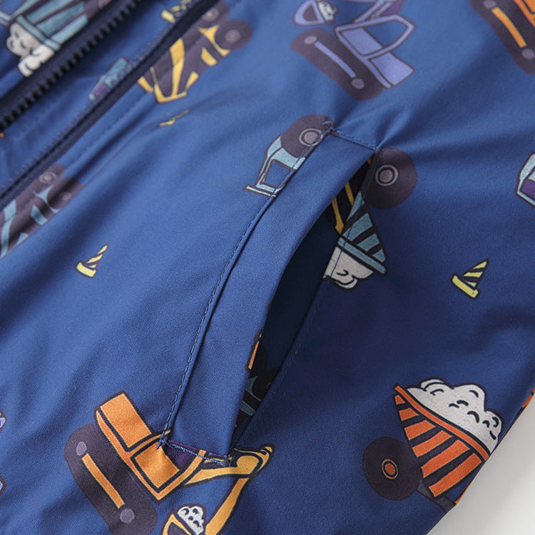 Dicke, warme Jungen-Kapuzenjacke mit Cartoon-Automotiv