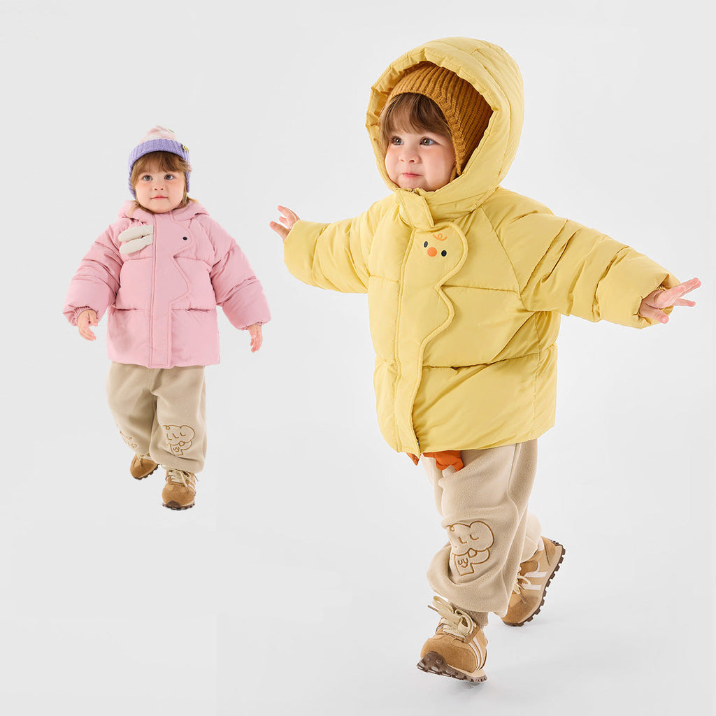 Chaqueta acolchada con capucha y dibujos animados para niñas, gruesa y cálida