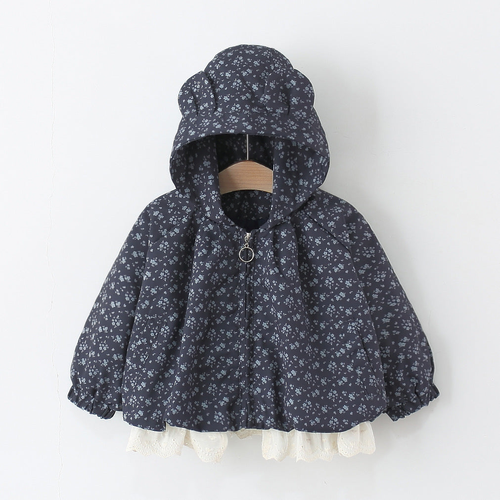 Girls Jacket Spring Autumn Baby Toddler Floral Hooded Zip-Up Coat