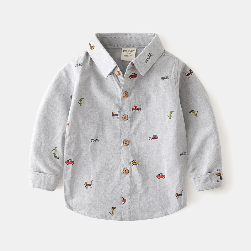 Boys’ Casual Long Sleeve Cartoon Print Shirt