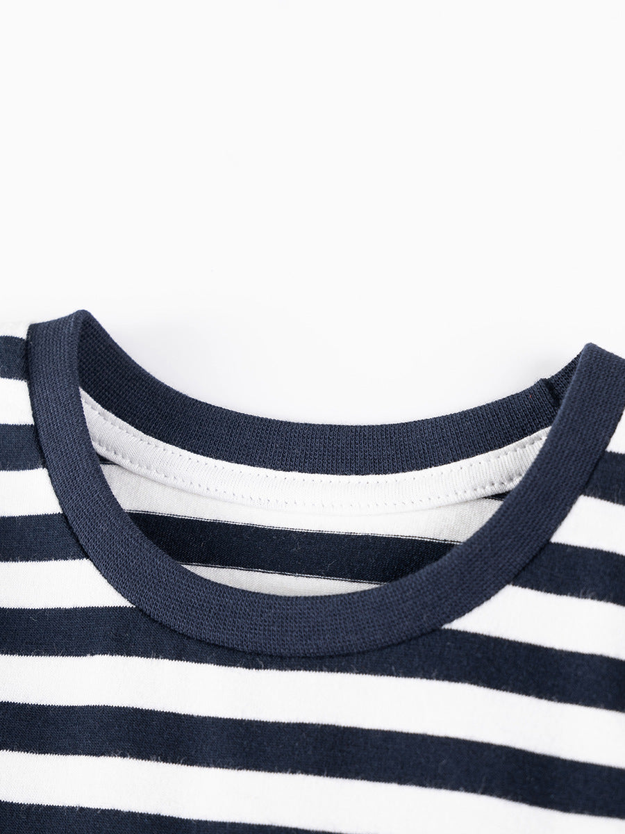 Autumn Christmas Boys Outfit Cartoon Striped Set
