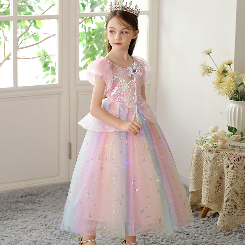 Girls Rainbow Princess Dress – Tulle Birthday Party Costume Dress for Kids