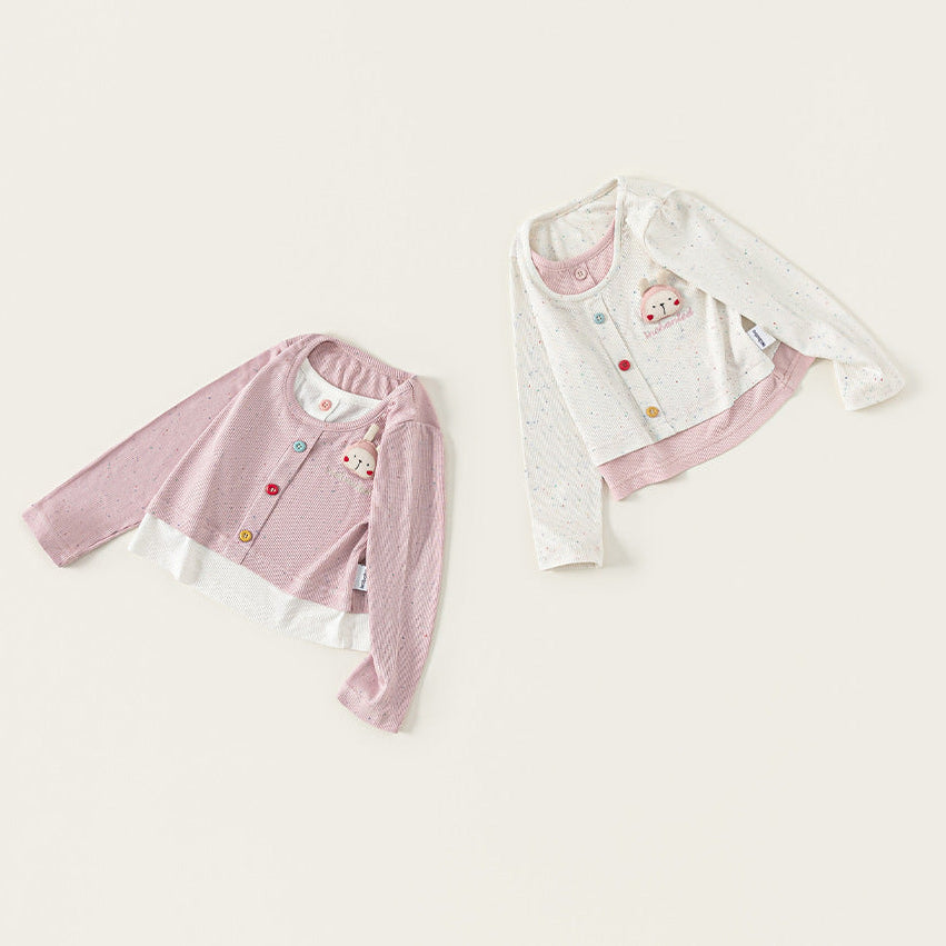 Girls’ Cartoon Bunny Cotton Faux Layered Long Sleeve T-Shirt