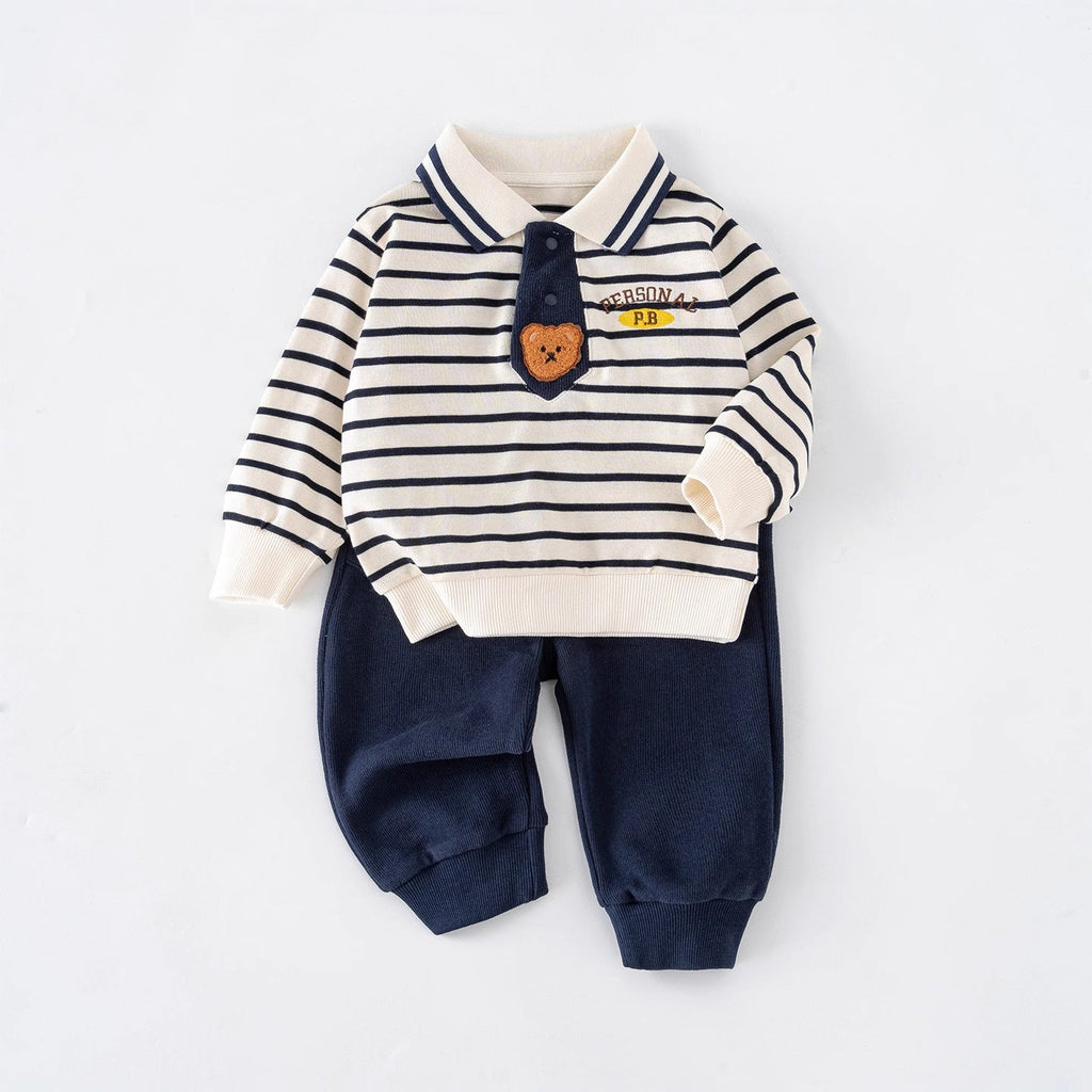 Boys Cartoon Striped Bear Athletic Tracksuit Set