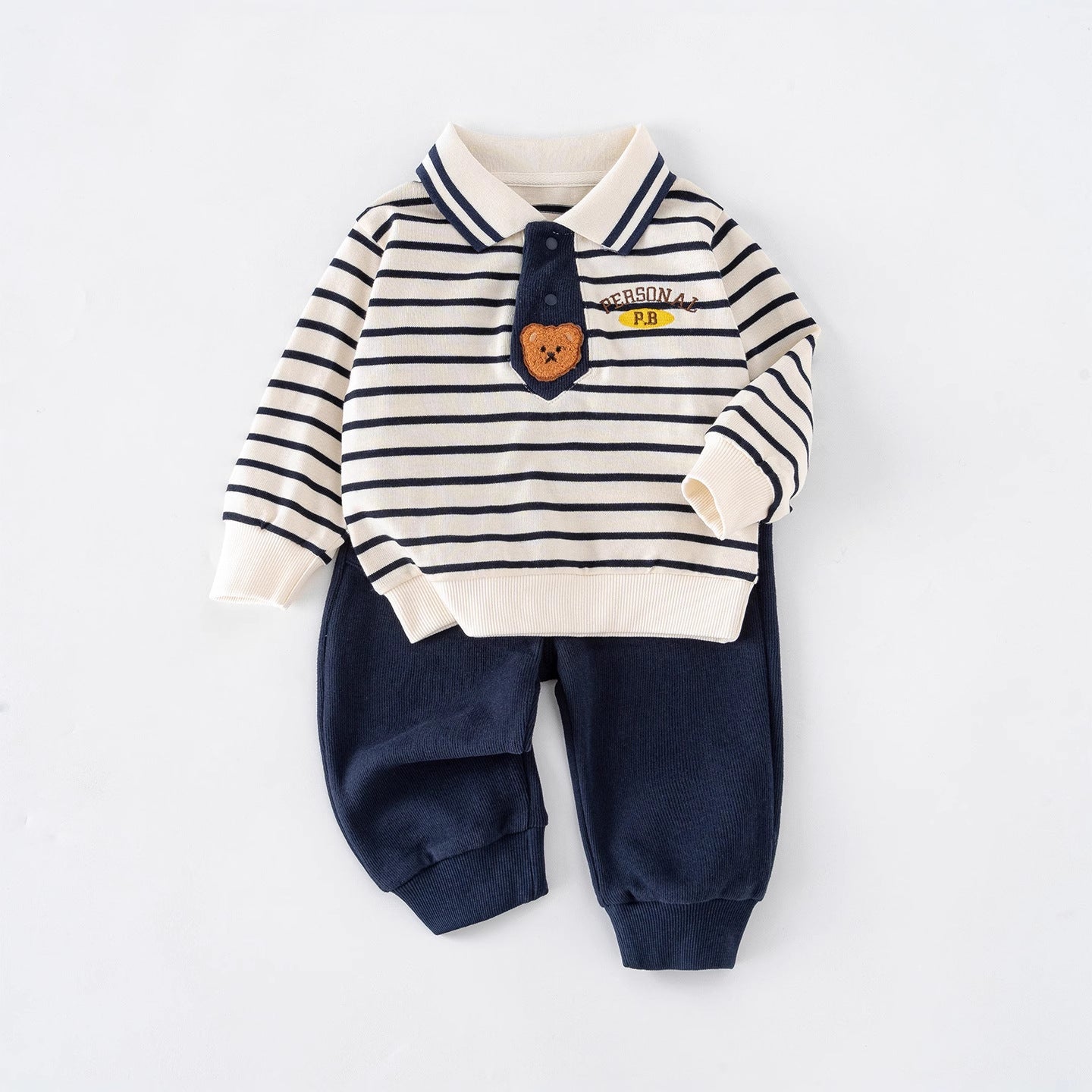 Boys Cartoon Striped Bear Athletic Tracksuit Set