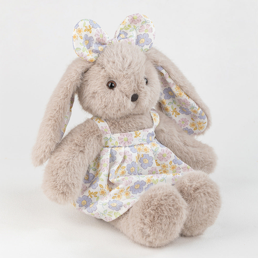 Cute Gray Bunny Comfort Plush Toy with Floral Dress