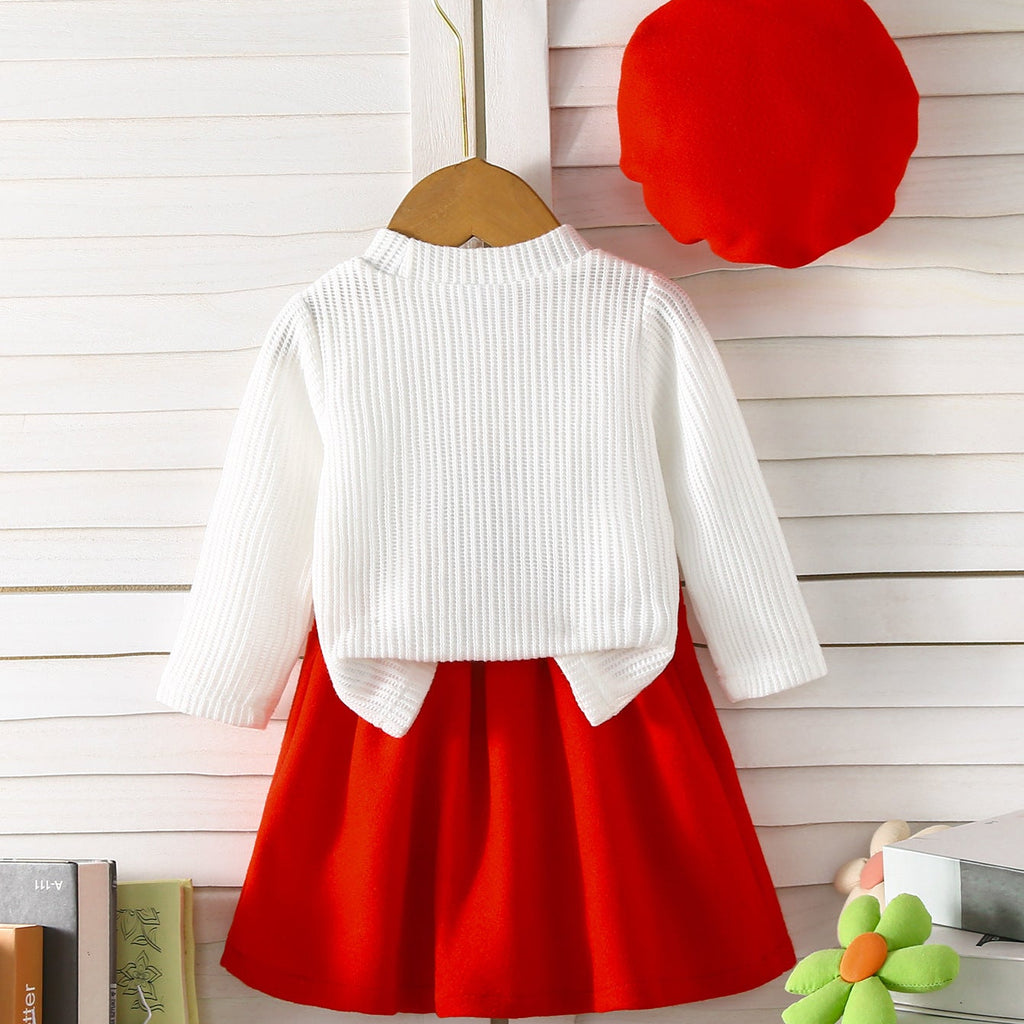 Boutique Girls’ Elegant Floral Pullover Top with Skirt and Beret – 3-Piece Designer Set