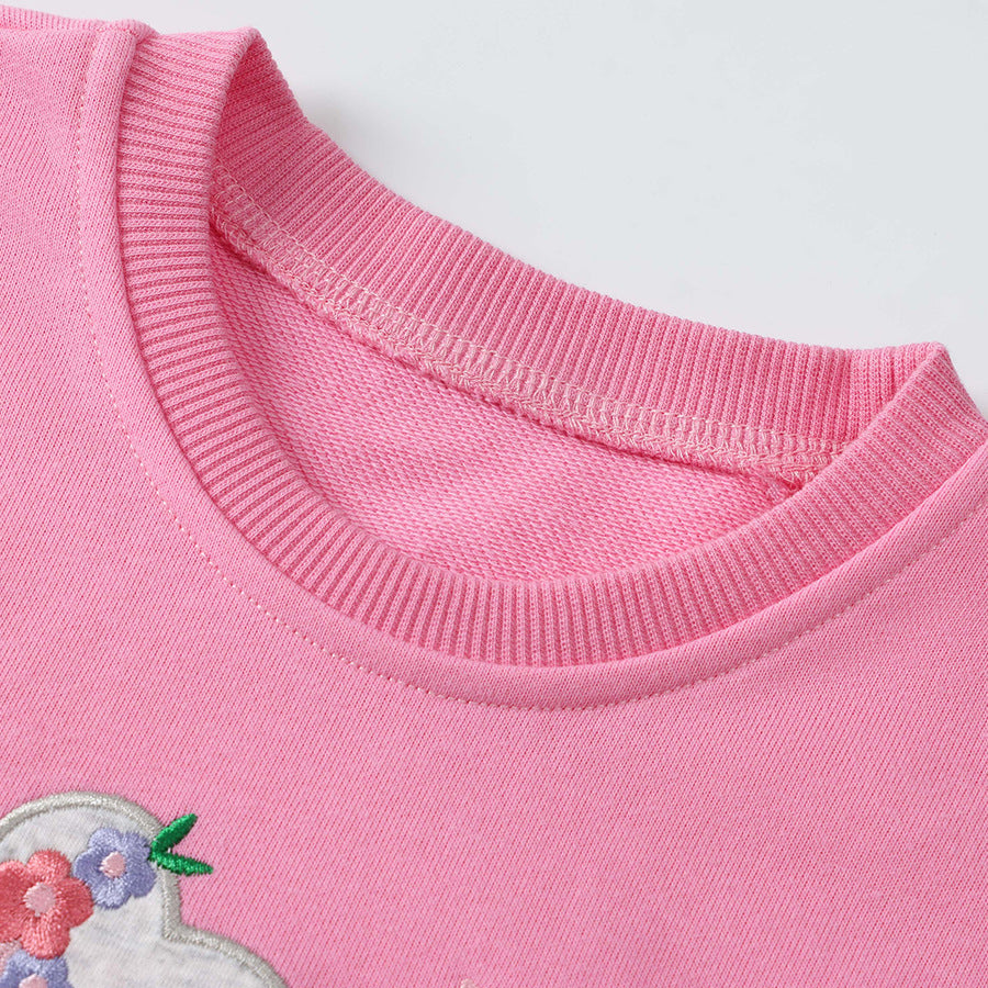 Girls’ Cute Embroidered Cotton Pullover Sweatshirt