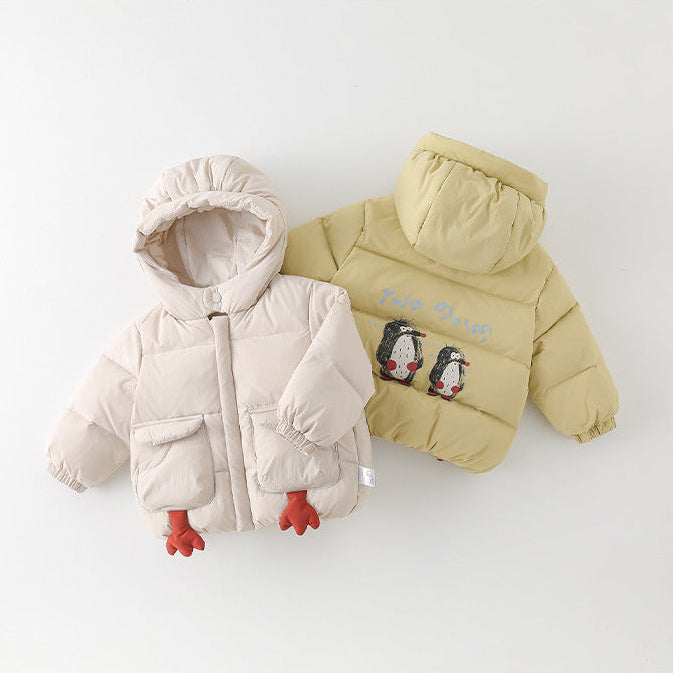 Chaqueta de plumón gruesa y cálida con capucha de dibujos animados para bebés y niños pequeños