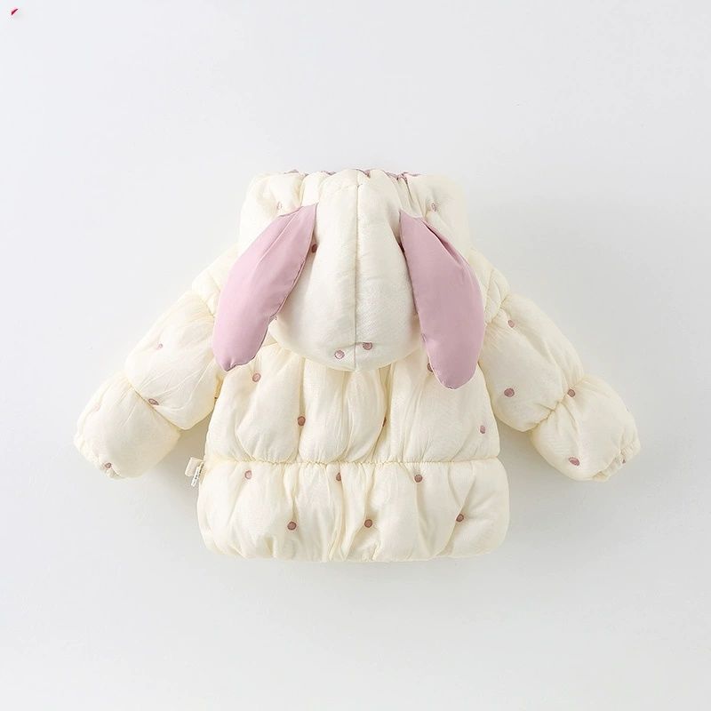 Chaqueta acolchada con capucha y forro de felpa para niñas, con orejas de conejo