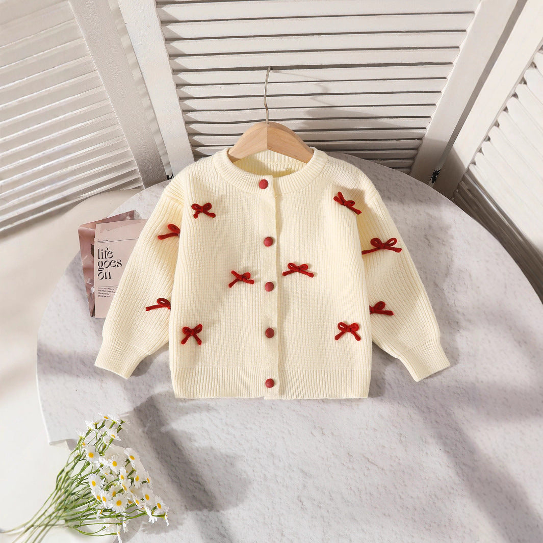 Girls Christmas Bow Knit Cardigan and Skirt Outfit Set