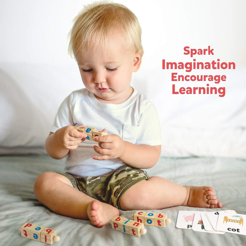 Drehbarer Buchstabenständer aus Holz für Kinder – Wortbildungsspielzeug
