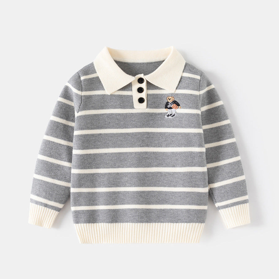 Boys Cartoon Embroidered Collared Sweater