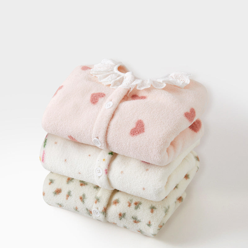 Chaqueta polar de doble cara con ribete de encaje para niñas