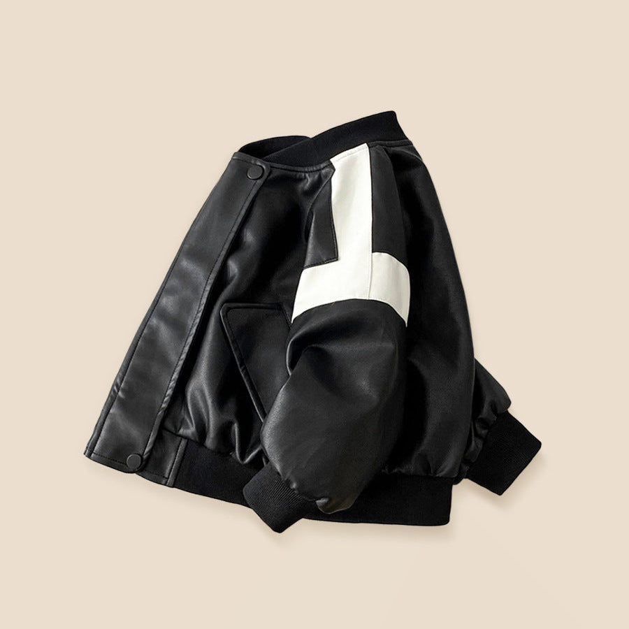 Stylische, warme Fleecejacke für Jungen aus Kunstleder mit Futter