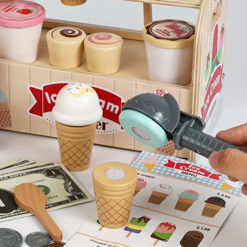 Children's Wooden Ice Cream Stand Pretend Play Toy