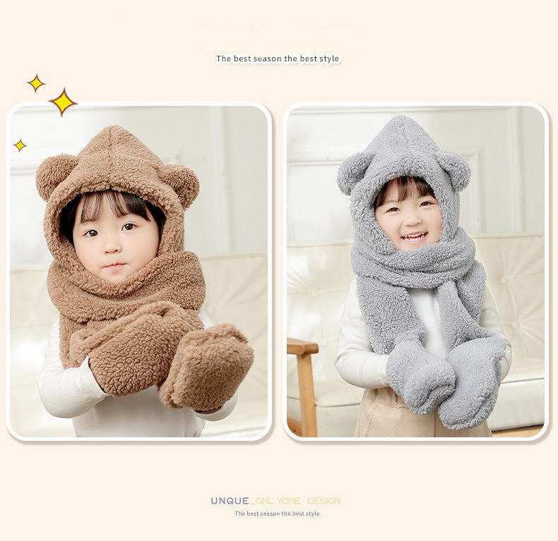 Conjunto de gorro y bufanda de oso de peluche para niñas