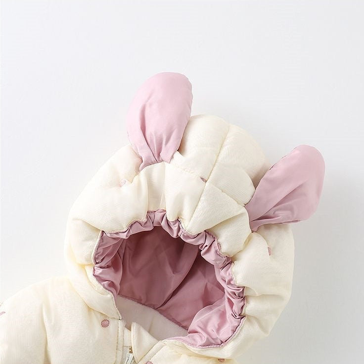 Girls Plush Lined Warm Hooded Puffer Jacket with Bunny Ears