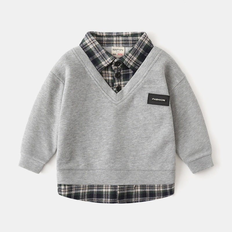 Boys’ Faux Layered Casual Long Sleeve Shirt