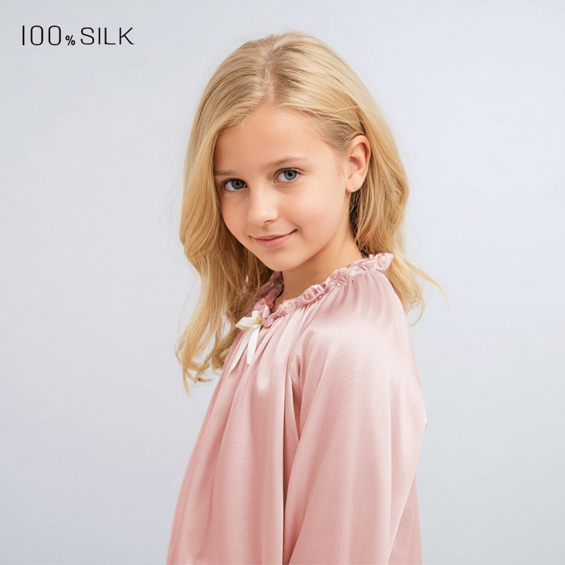 Girls Spring Fall Silk Cool Soft Skin Friendly Pajama Set