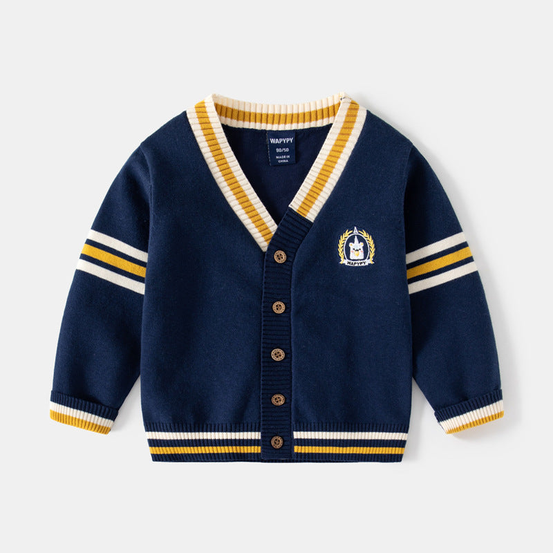 cárdigan de punto bordado con cuello en V para niño