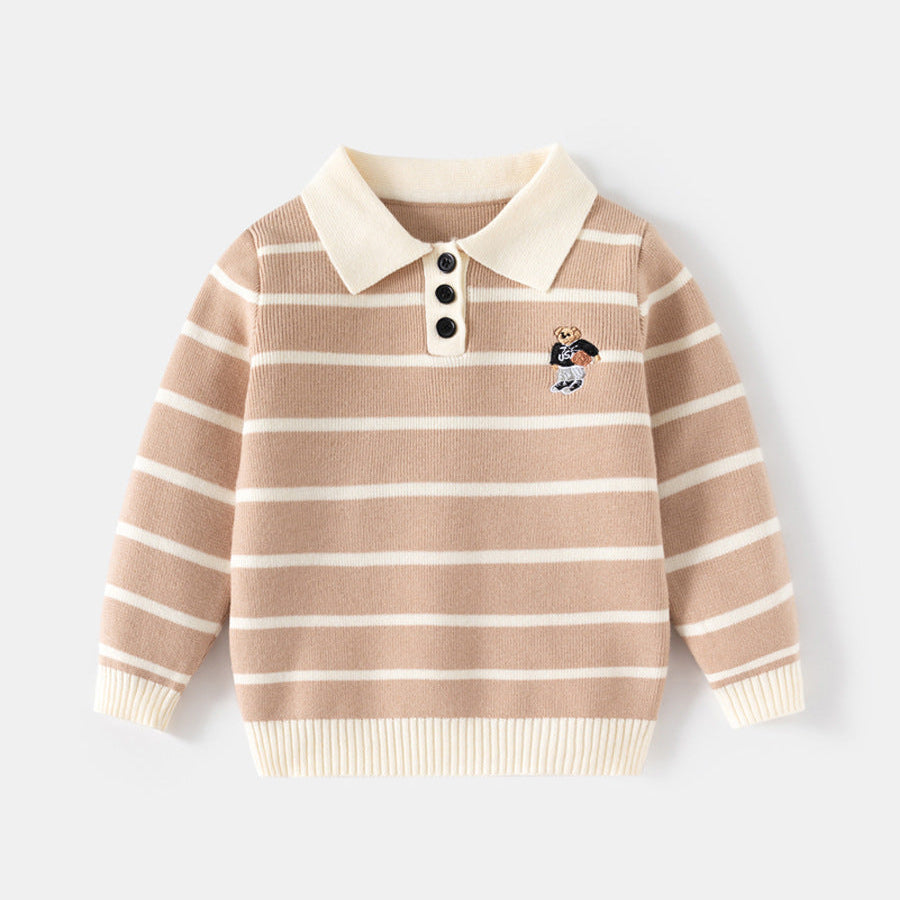Boys Cartoon Embroidered Collared Sweater