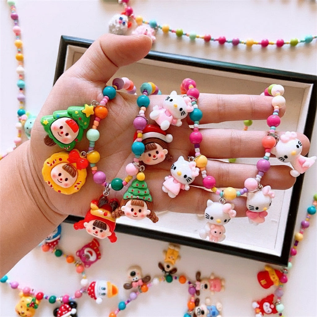 Girls Christmas Resin Colorful Cartoon Necklace