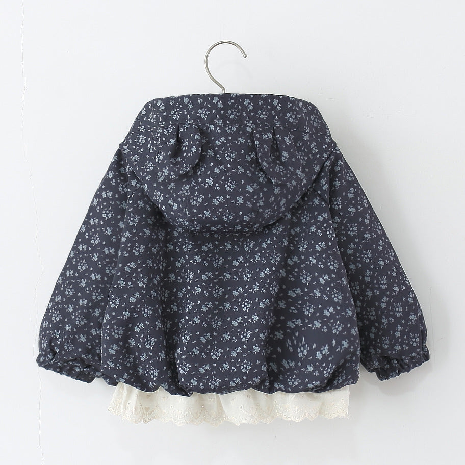 Girls Jacket Spring Autumn Baby Toddler Floral Hooded Zip-Up Coat