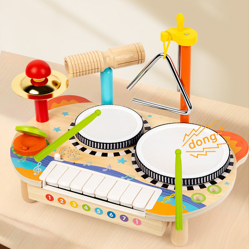 Children's Wooden Multi-Function Drum Set Percussion Instrument