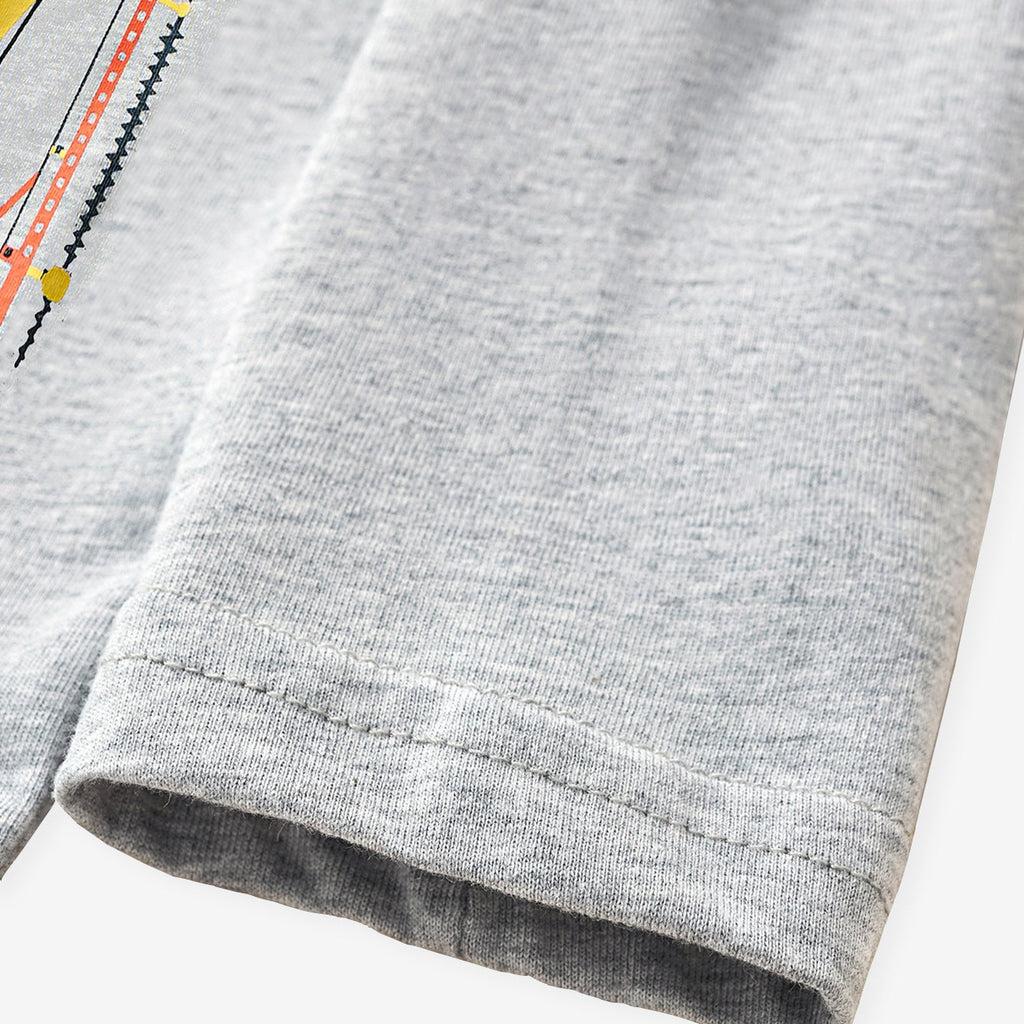 Camiseta de Manga Larga de Algodón con Estampado de Camión de Construcción para Niños