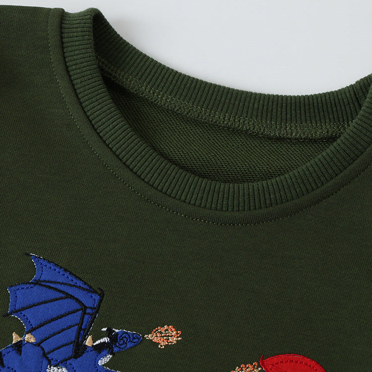 Boys Casual Dinosaur Embroidered Long Sleeve Sweatshirt