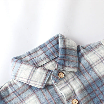 Boys Plaid Button-Up Long Sleeve Shirt Jacket