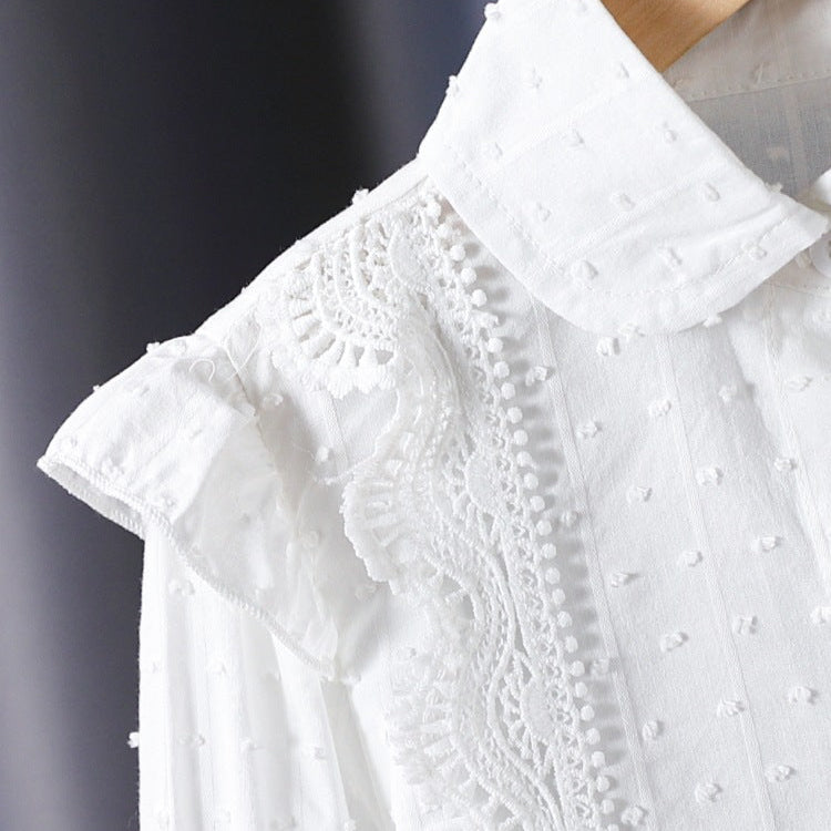 Girls’ Preppy White Cotton Long Sleeve Shirt