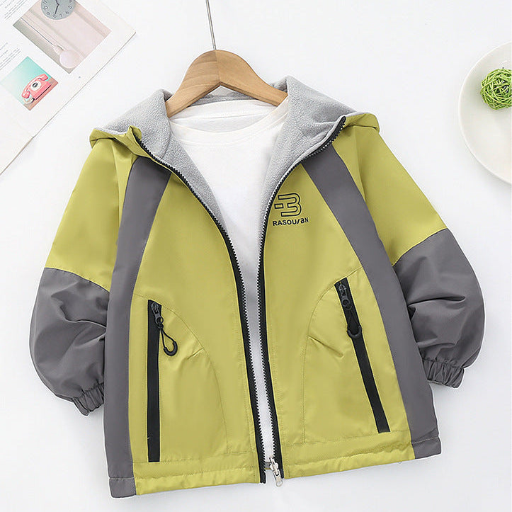 Parent-Child Reversible Fleece-Lined Hooded Windbreaker Jacket