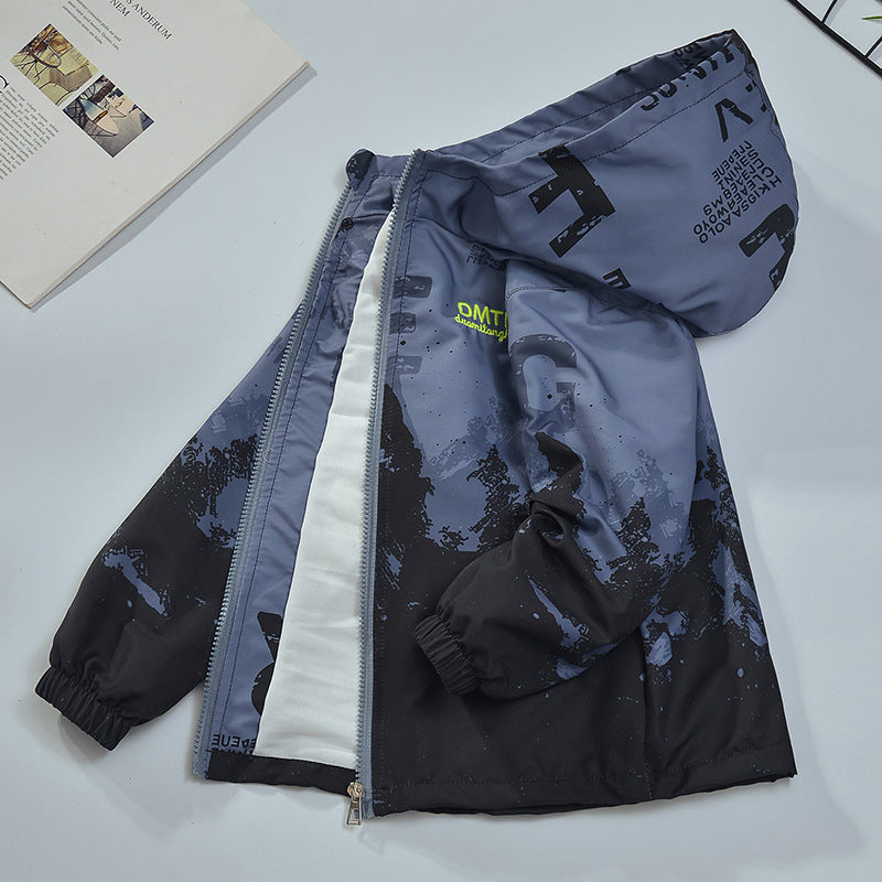 Boys’ Graphic Mountain Print Hooded Jacket