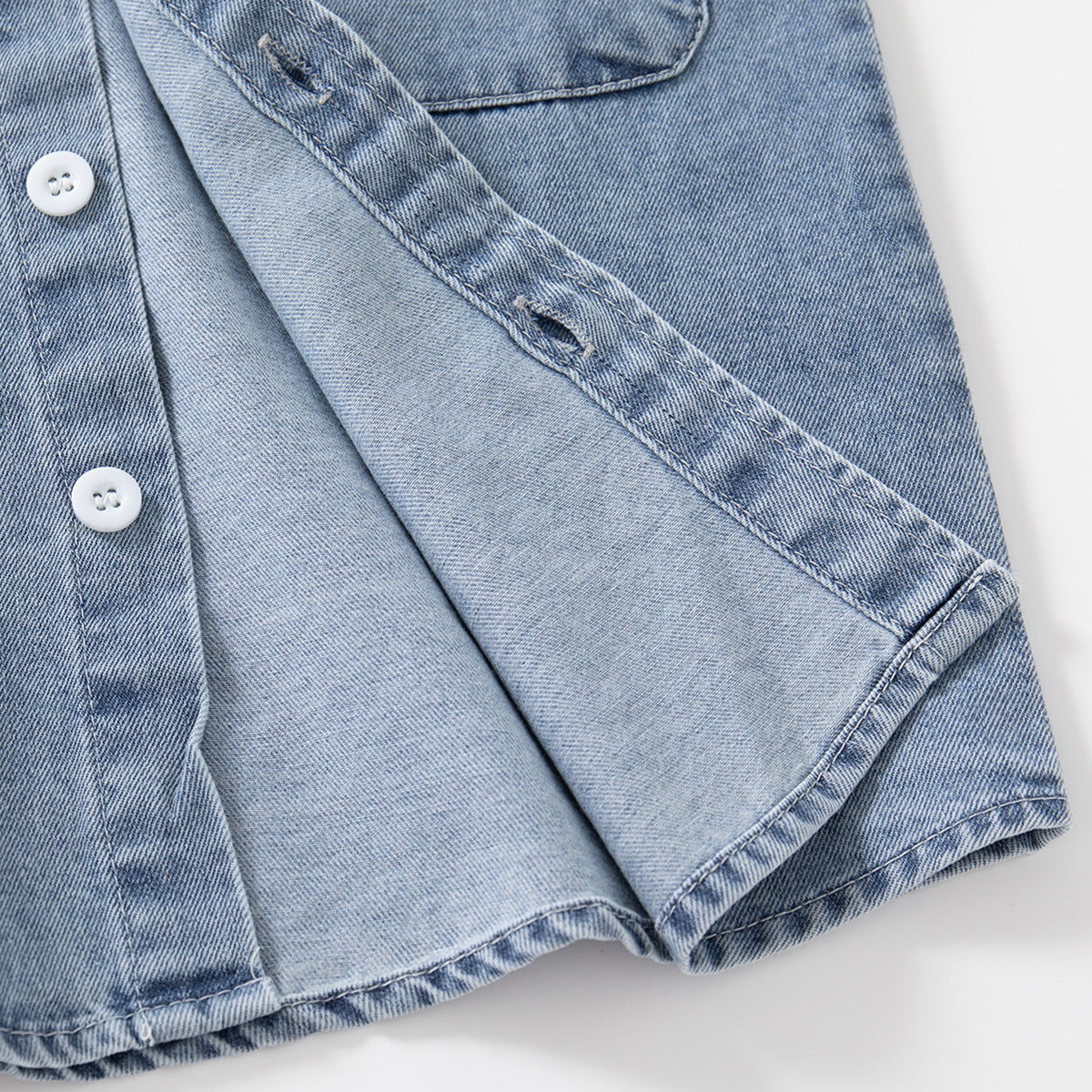 Camisa de Denim Casual con Bloques de Color para Niños de Manga Larga